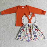 Orange Pumpkin Overalls Cute Girl's Skirt Set