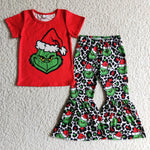 GSPO0162 New Christmas Red Green Leopard Girl's Set