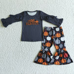 Happy Halloween Pumpkin Black Girl's Set