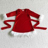 Christmas Plush Red Gold Velvet Cute Girl's Dress