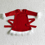 Christmas Plush Red Gold Velvet Cute Girl's Dress