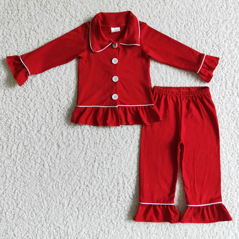 Boutique Christmas Red White Buttons Girl's Set Pajamas