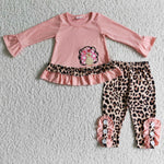 Boutique Embroidery Turkey Leopard Pink Girl's Set