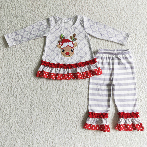 SALE 6 A13-27 Christmas Embroidery Reindeer Deer Elk Girl's outfits