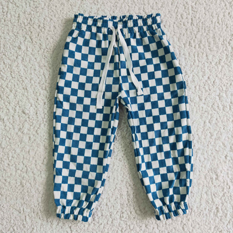 New Cotton Blue Plaid Casual Trousers Pants