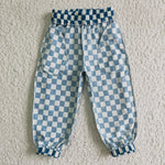 New Cotton Blue Plaid Casual Trousers Pants