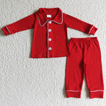 BLP0036  Boutique Christmas Cotton Red White Buttons Boy's Set Pajamas