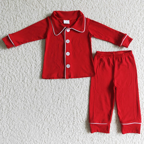 Boutique Christmas Red White Buttons Boy's Set Pajamas