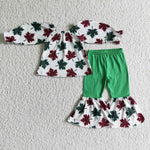 SALE GLP0160 Christmas Maple Leaf Green Bow Girl's Set