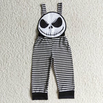 SR0082 Halloween Black Stripe Skull Boy's Overalls