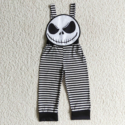 SR0082 Halloween Black Stripe Skull Boy's Overalls