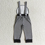 SR0082 Halloween Black Stripe Skull Boy's Overalls