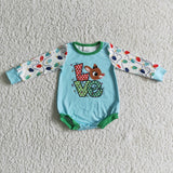 LR0156 Christmas LOVE Deer Green Baby Bubble Girl's Romper