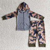 BLP0069 Dinosaur Camo Grey Hoodie With Zipper Boy's Set