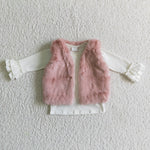 Boutique Fall Plush Vest Coat Pumpkin Flower Pink 3 pcs Girl's Outfits