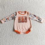 Halloween Pumpkin Maple Leaf Orange Baby Bubble Girl's Romper