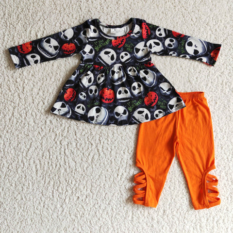 Halloween Pumpkin Orange Skull Girl's Set