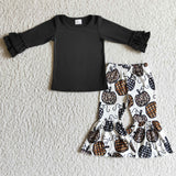 Boutique Pumpkin Ruffled Black Cute Girl's Set