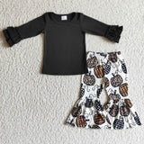 Boutique Fall Plush Vest Coat Pumpkin Leopard Black 3 pcs Girl's Outfits