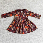 Thanksgiving Turkey Pumpkin Bow Cute Girl's Dress