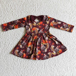 Thanksgiving Turkey Pumpkin Bow Cute Girl's Dress