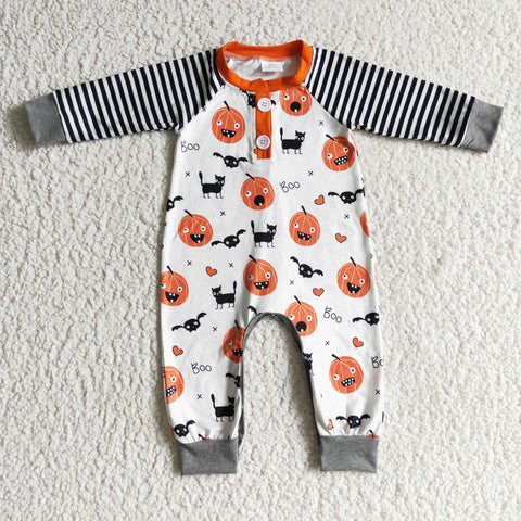 BOO Pumpkin Bat Stripe Orange Baby Cute Boy's Romper