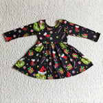 SALE GLD0101 Christmas Candy Cane Black Cartoon Girl's Dress