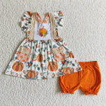 Pumpkin Fall Orange Lace Pockets Girl's Set