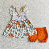 Pumpkin Fall Orange Lace Pockets Girl's Set