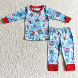 SALE BLP0096 Christmas Red Blue Cartoon Boy's Girl's Set Pajamas