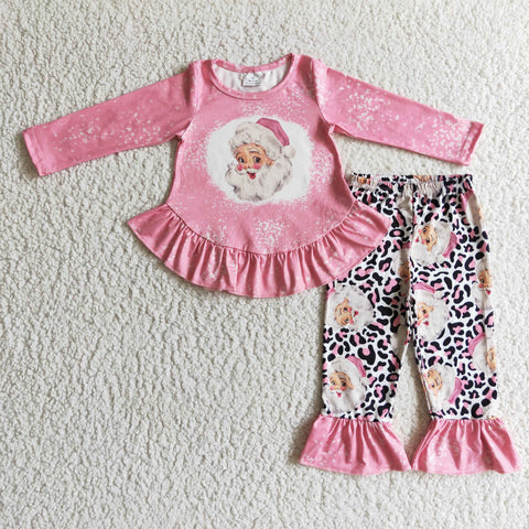 SALE GLP0245 Christmas Santa Claus Pink Leopard Girl's Set