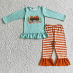 New Pumpkin Car Corn Orange Stripe Girl's Set