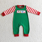 Christmas Embroidery Candy Cane Deer Socks Red Stripe Baby Cute Boy's Romper