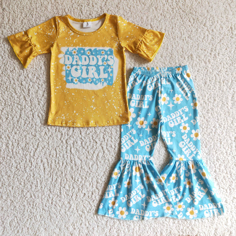 SALE GSPO0197 Daddy's Girl Flower Yellow Sky Blue Girl's Set