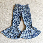 Fashion Jeans Blue Leopard Denim Flared Girl's Pants