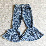 Fashion Jeans Blue Leopard Denim Flared Girl's Pants