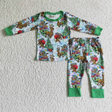 SALE BLP0089 Christmas Green Cartoon Dog Tree Gift Boy's Set Pajamas