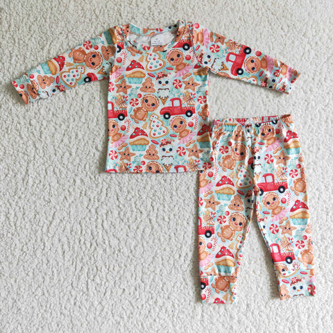 SALE BLP0092  Christmas Gingerbread Tree Gift Cake Boy's Girl's Set Pajamas