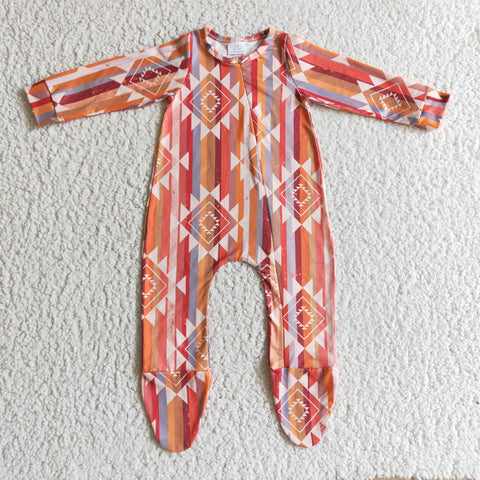 SALE LR0168  Western Stripe Orange Zipper Sleepers Cute Baby Girl's Boy's Romper