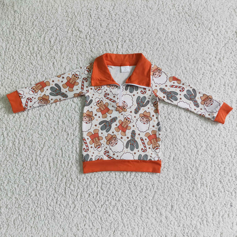 SALE BT0068  Christmas Santa Cactus Pullover Candy Canes Gingerbread With Zipper Boy's Shirt Top