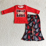 SALE GLP0243 HOLLY jolly BABE Red Trees Plaid Girl's Set