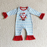 Christmas Embroidered Santa Blue Girl's Boy's Matching Clothes