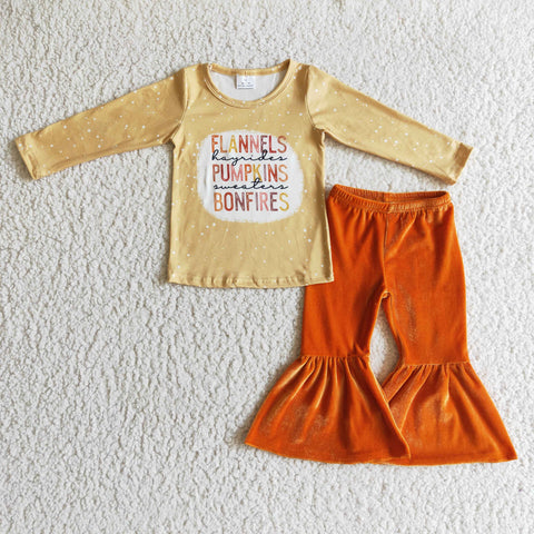 FLANNELS PUMPKINS BONFIRES Orange Gold velvet Girl's Set