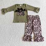 Embroidery Boutique Leopard Army Green Trees Girl's Set