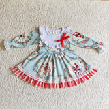 Merry Christmas JOY Santa Ruffled Lace Blue Baby Cute Girl's Dress