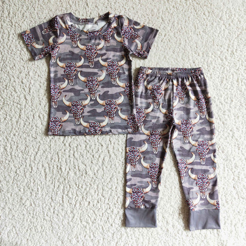 Fashion Cow Bull Leopard Camo Girl's Set Pajamas