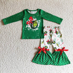 Boutique Christmas Girl's Green animal Outfits With Bow