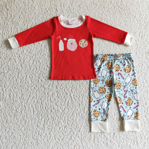 SALE BLP0104 Christmas Cookie Santa Milk Red Candy Cane Boy's Set Pajamas