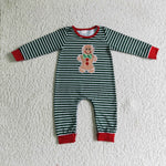 Christmas Embroidered Green Stripe Girl's Boy's Matching Clothes