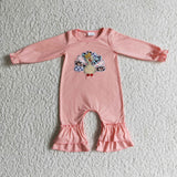 Thanksgiving Embroidered Turkey Pink Leopard Girl's Matching Clothes